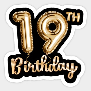 19th Birthday Gifts - Party Balloons Gold Sticker